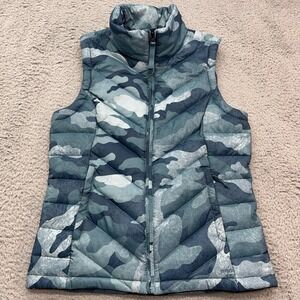 The North Face Alpz 2.0 550 Goose Down Vest Womens S Camo Blue Quilted Gorpcore‎